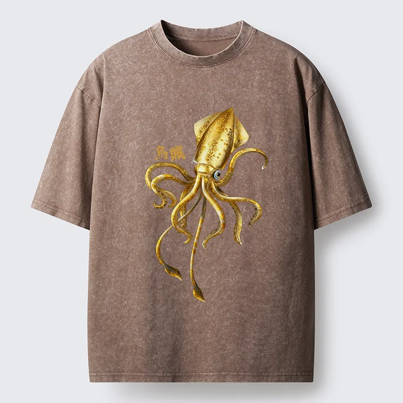 Tokyo-Lion Squid Ink Painting Washed T-Shirt