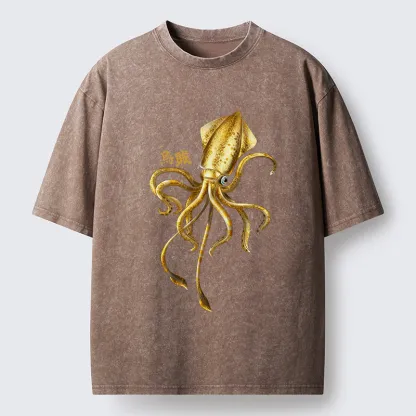 Tokyo-Lion Squid Ink Painting Washed T-Shirt