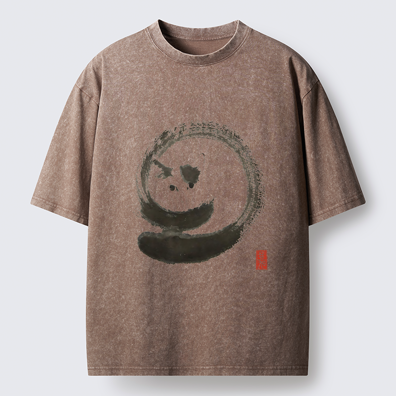 Tokyo-Lion Ink Painting Of A Fat Cat Washed T-Shirt