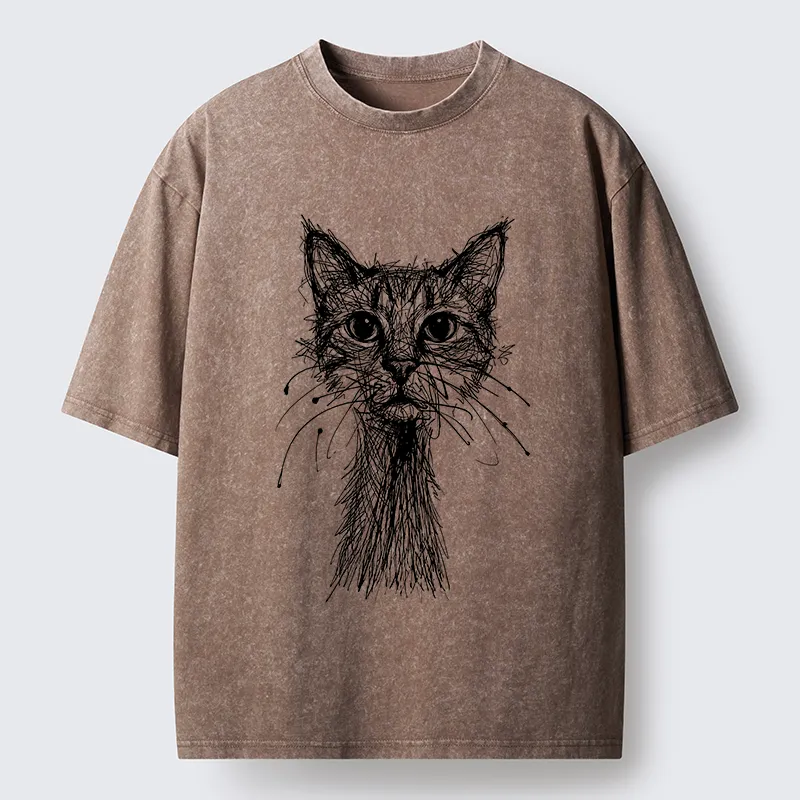 Tokyo-Lion Messy Line Cat Washed T-Shirt-Tokyo-Lion
