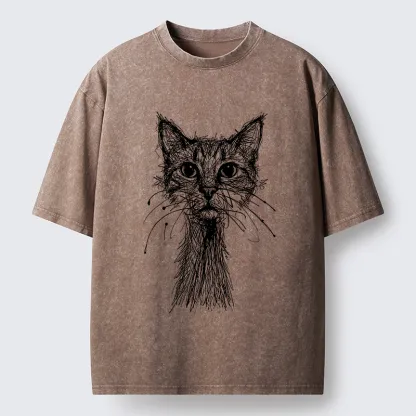 Tokyo-Lion Messy Line Cat Washed T-Shirt-Tokyo-Lion