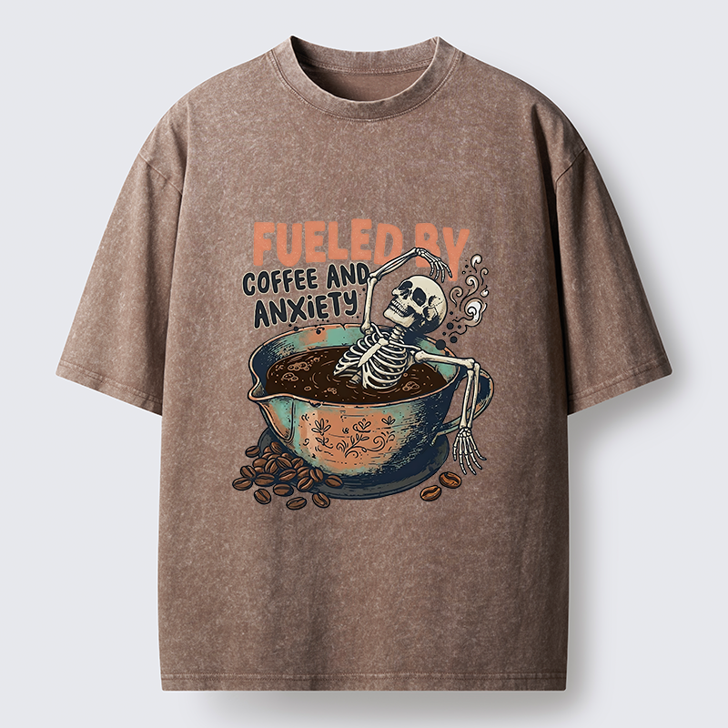 Tokyo-Lion Skeleton Taking A Bath In Coffee Washed T-Shirt