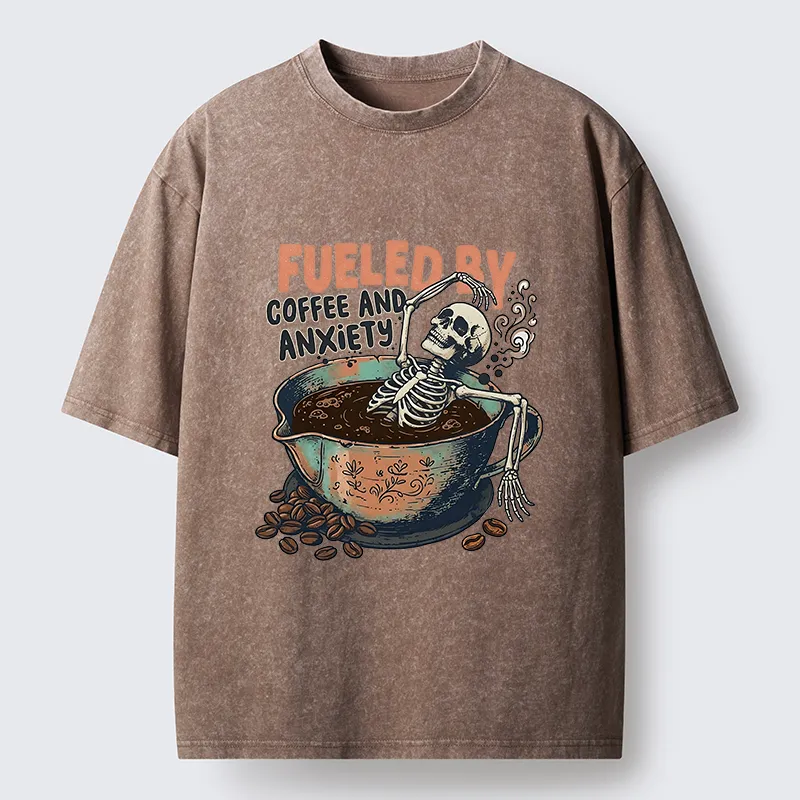 Tokyo-Lion Skeleton Taking A Bath In Coffee Washed T-Shirt