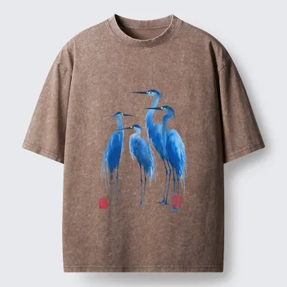 Tokyo-Lion Flocks Of Great Blue Herons Washed T-Shirt