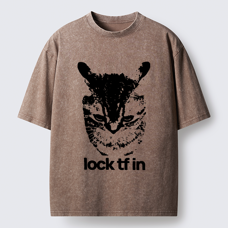 Tokyo-Lion Serious Cat Meme Washed T-Shirt