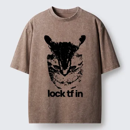 Tokyo-Lion Serious Cat Meme Washed T-Shirt