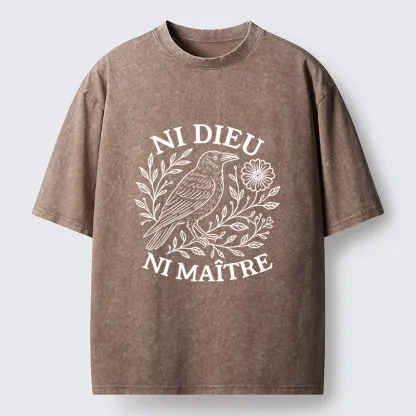 Tokyo-Lion Free Crow Simple Washed T-Shirt