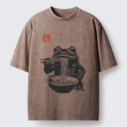 Tokyo-Lion Noodle Time for Froggy Washed T-Shirt-Tokyo-Lion