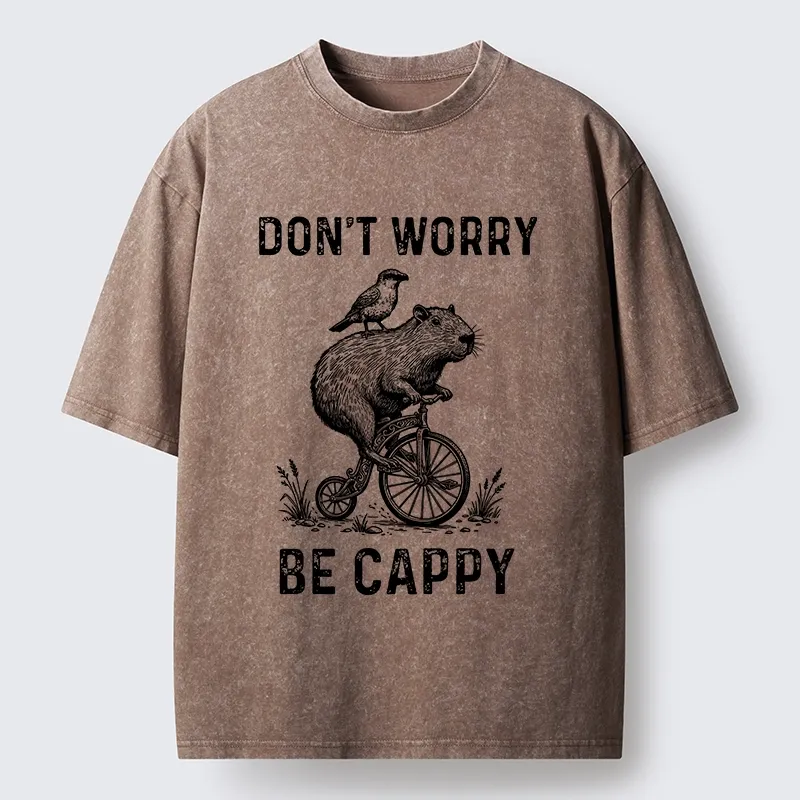 Tokyo-Lion Happy Capybara on Wheels Washed T-Shirt