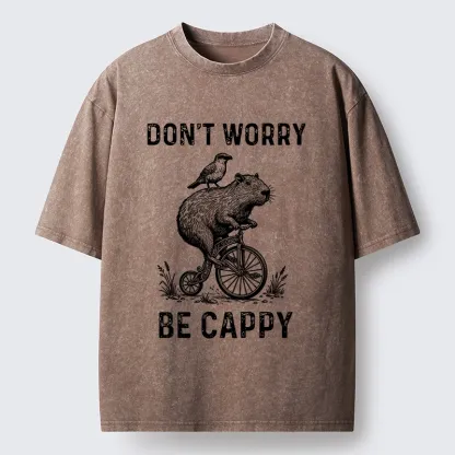 Tokyo-Lion Happy Capybara on Wheels Washed T-Shirt