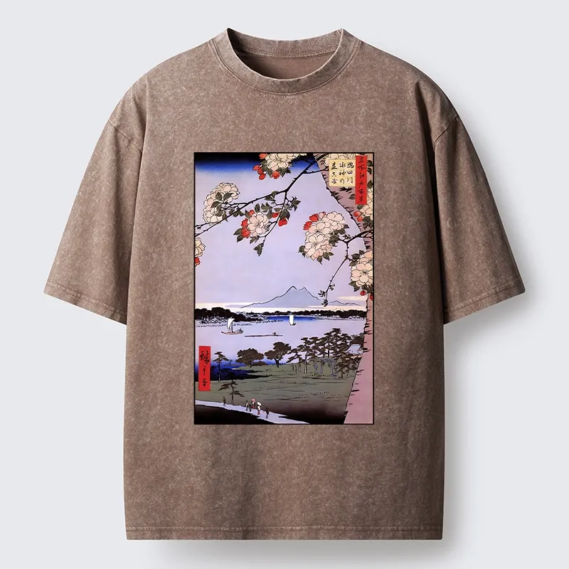 Tokyo-Lion Vintage Japanese Print: Sakura And Fuji Washed T-Shirt