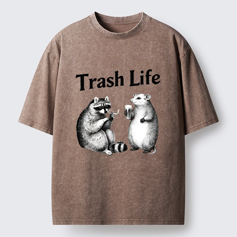 Tokyo-Lion Trash Life Raccoon & Opossum Vibes Washed T-Shirt