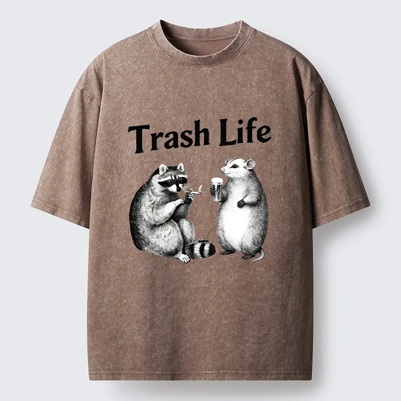 Tokyo-Lion Trash Life Raccoon & Opossum Vibes Washed T-Shirt