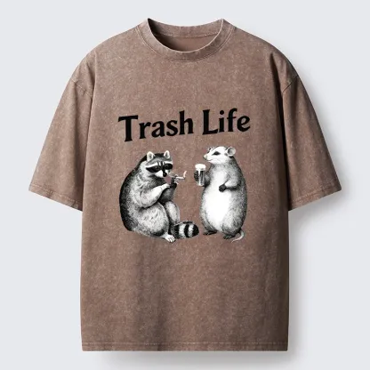 Tokyo-Lion Trash Life Raccoon & Opossum Vibes Washed T-Shirt