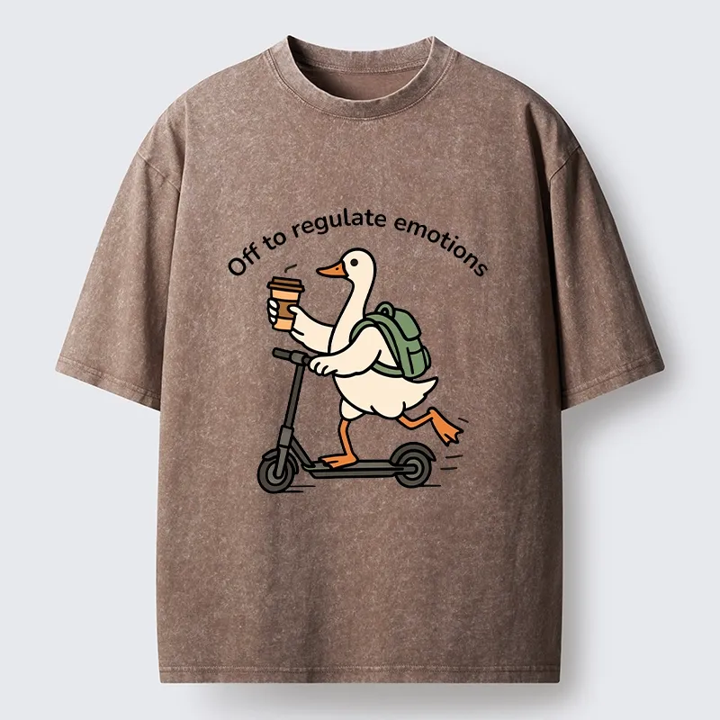 Tokyo-Lion Scooter-Riding Duck’s Self-Care Washed T-Shirt