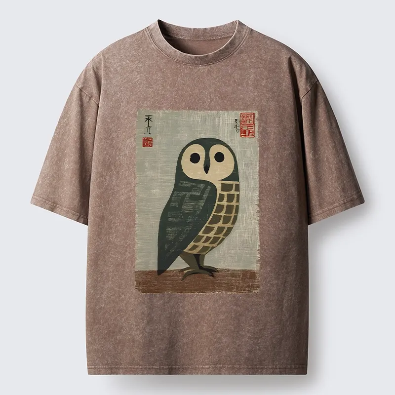 Tokyo-Lion Traditional Owl In Japanese Art Washed T-Shirt
