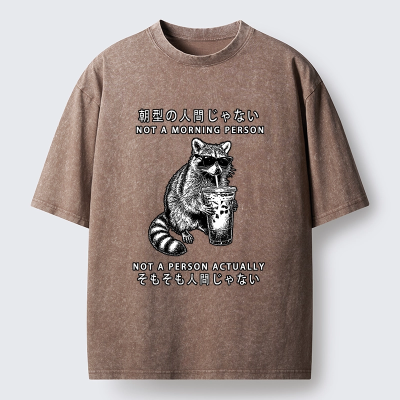 Tokyo-Lion Raccoon Rejecting Early Mornings Washed T-Shirt-Tokyo-Lion