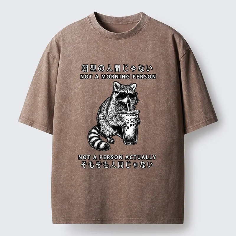 Tokyo-Lion Raccoon Rejecting Early Mornings Washed T-Shirt-Tokyo-Lion