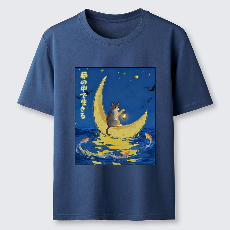 Tokyo-Lion Cat On Moon Boat Over Sea Classic T-Shirt-Tokyo-Lion