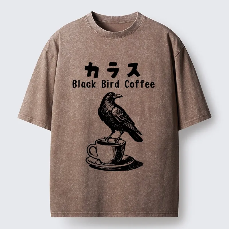 Tokyo-Lion Black Bird Coffee Break Meme Washed T-Shirt-Tokyo-Lion