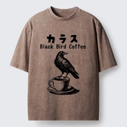 Tokyo-Lion Black Bird Coffee Break Meme Washed T-Shirt-Tokyo-Lion