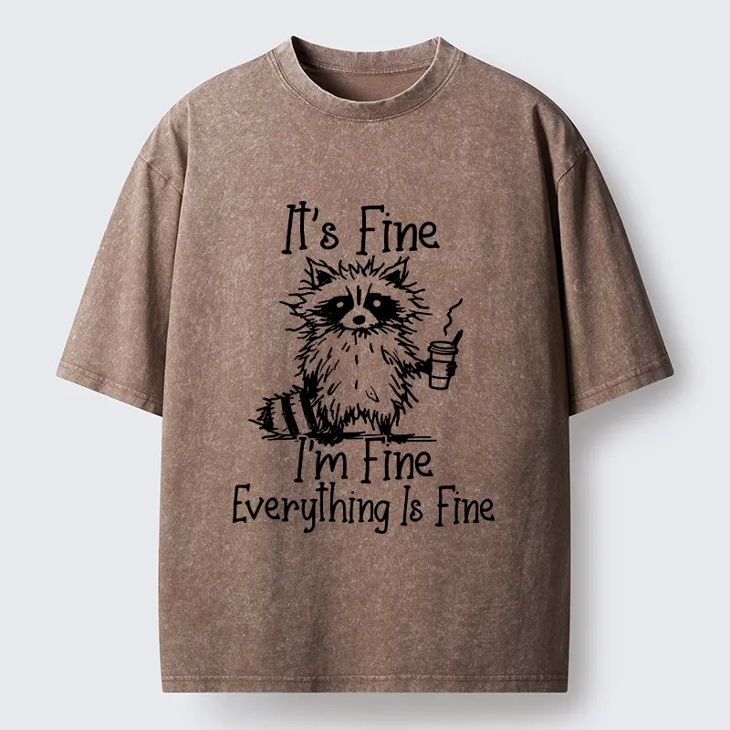 Tokyo-Lion Raccoon Fine Meme Washed T-Shirt-Tokyo-Lion