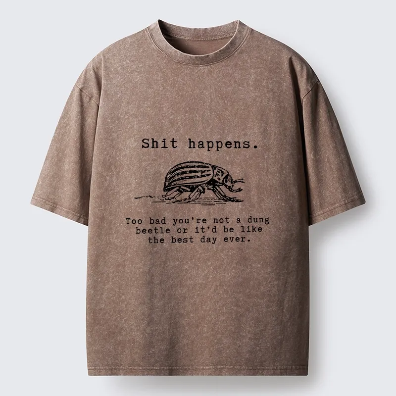 Tokyo-Lion Funny Dung Beetle Life Philosophy Washed T-Shirt