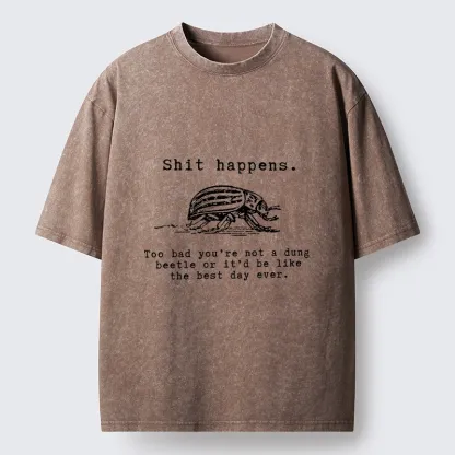 Tokyo-Lion Funny Dung Beetle Life Philosophy Washed T-Shirt