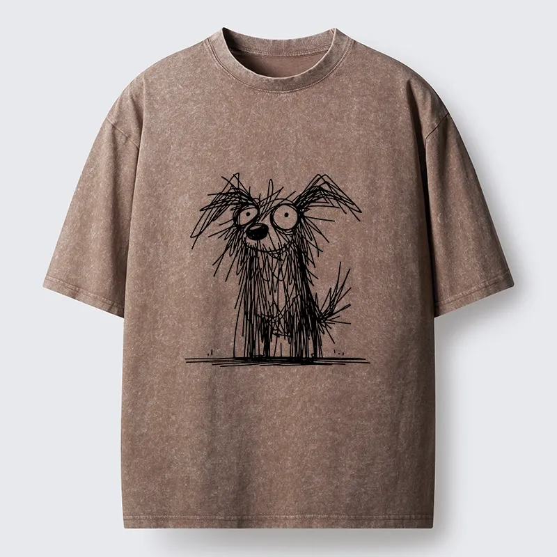 Tokyo-Lion Scruffy Dog Chaos Funny Washed T-Shirt