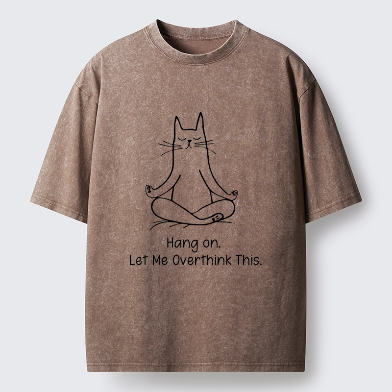 Tokyo-Lion Meditating Cat Overthinking Vibe Washed T-Shirt
