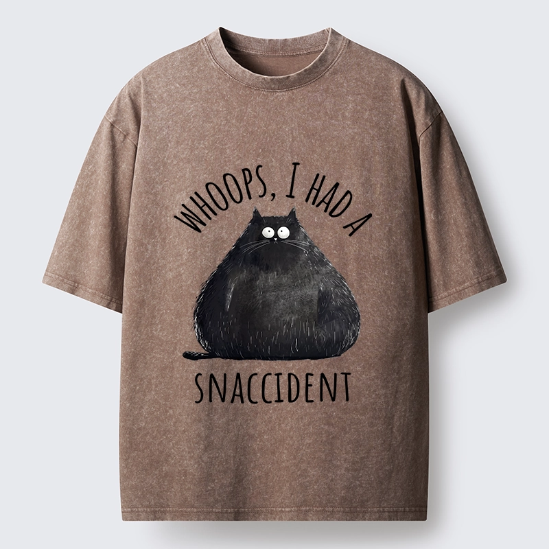 Tokyo-Lion Overfed Cat Funny Snack Art Washed T-Shirt