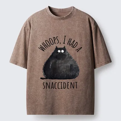 Tokyo-Lion Overfed Cat Funny Snack Art Washed T-Shirt