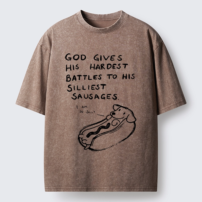 Tokyo-Lion Silly Sausage Dog Meme Washed T-Shirt