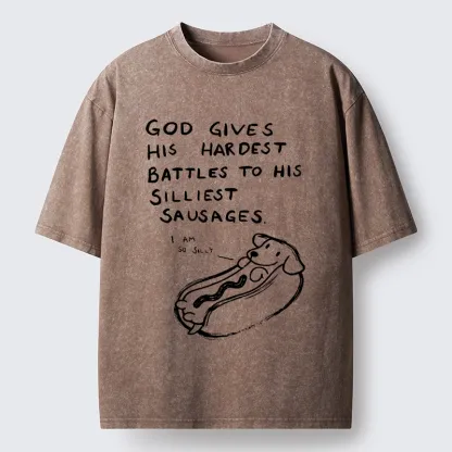 Tokyo-Lion Silly Sausage Dog Meme Washed T-Shirt