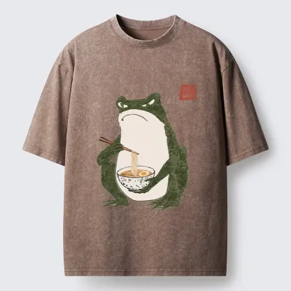 Tokyo-Lion Grumpy Frog Loves Ramen Washed T-Shirt