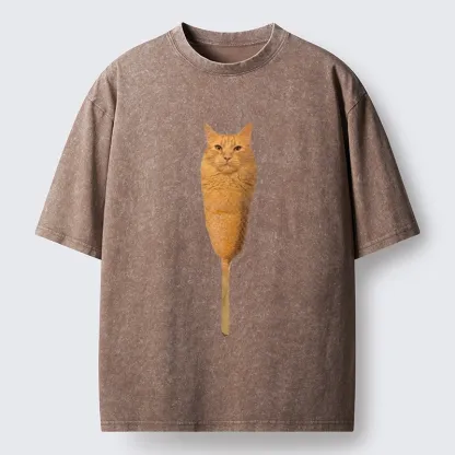 Tokyo-Lion Orange Cat Corn Dog Meme Washed T-Shirt