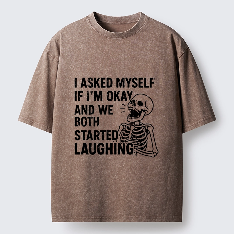Tokyo-Lion Skeleton Mental Health Joke Washed T-Shirt