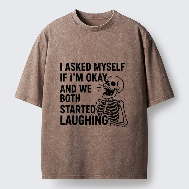 Tokyo-Lion Skeleton Mental Health Joke Washed T-Shirt