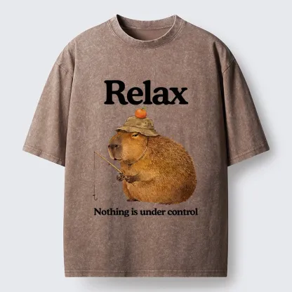 Tokyo-Lion Capybara Fishing Funny Meme Washed T-Shirt