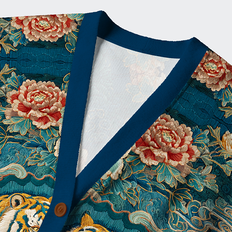 Tokyo-Lion Imperial Tiger Tapestry Ugly Cardigan Sweater