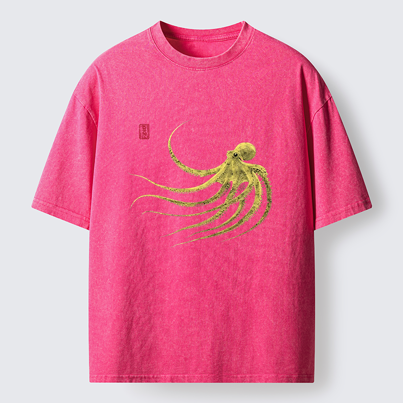 Tokyo-Lion Retro Octopus Japanese Washed T-Shirt