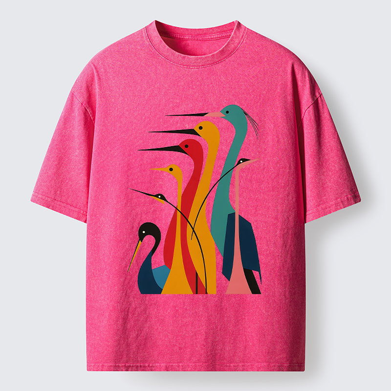 Tokyo-Lion Various Types Of Cranes Washed T-Shirt