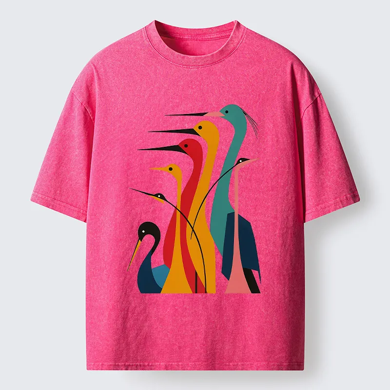 Tokyo-Lion Various Types Of Cranes Washed T-Shirt