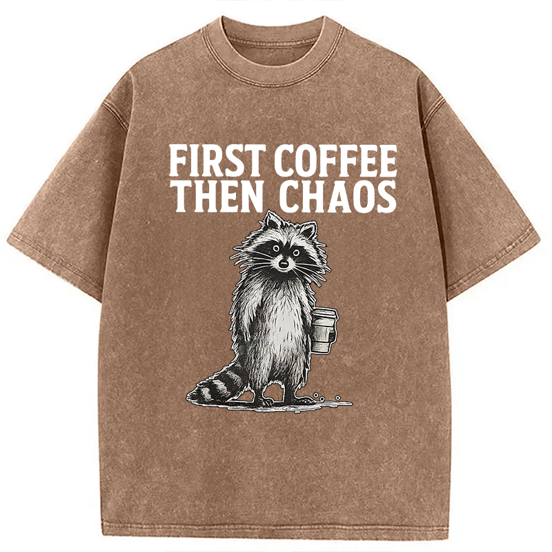 Tokyolion First Coffee Then Chaos Raccoon Washed T-Shirt-Tokyo-Lion