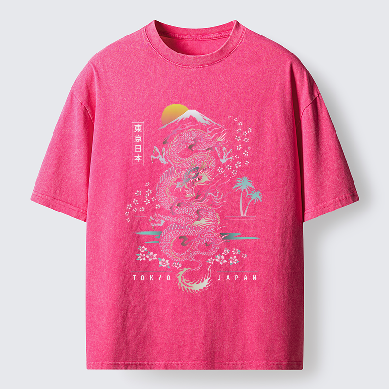 Tokyo-Lion Retro Japanese Dragon Washed T-Shirt