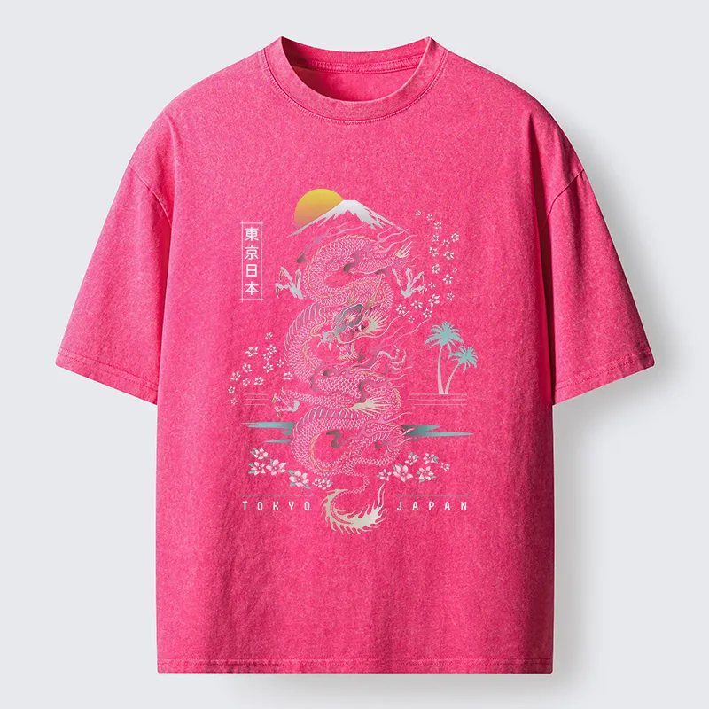 Tokyo-Lion Retro Japanese Dragon Washed T-Shirt