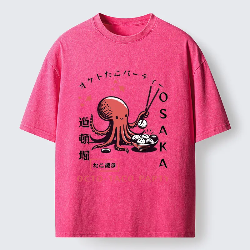 Tokyo-Lion Cute Octopus Washed T-Shirt