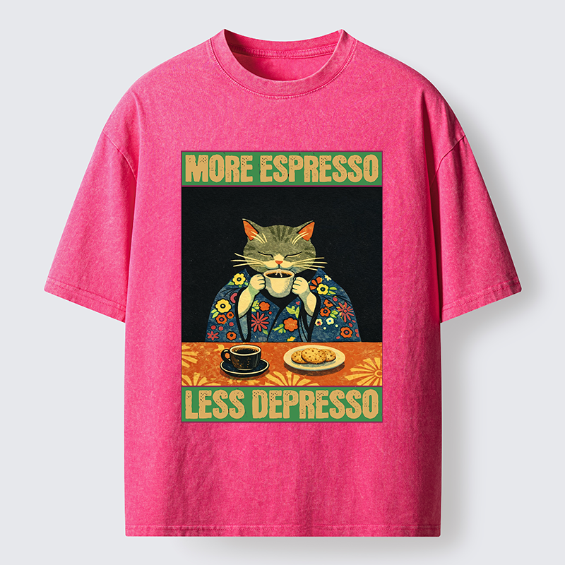 Tokyo-Lion Cat Tasting Coffee Japan Washed T-Shirt