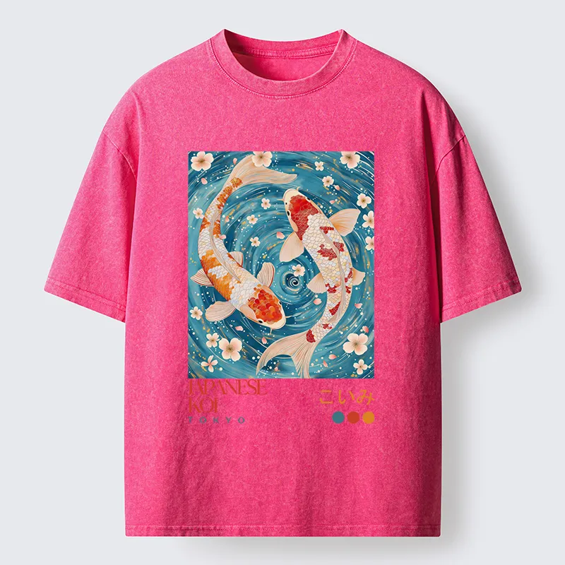 Tokyo-Lion Koi In The Water Washed T-Shirt