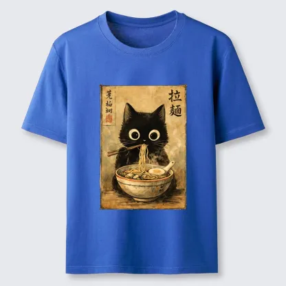 Tokyo-Lion Cute Black Cat Eating Japanese Ramen Classic T-Shirt